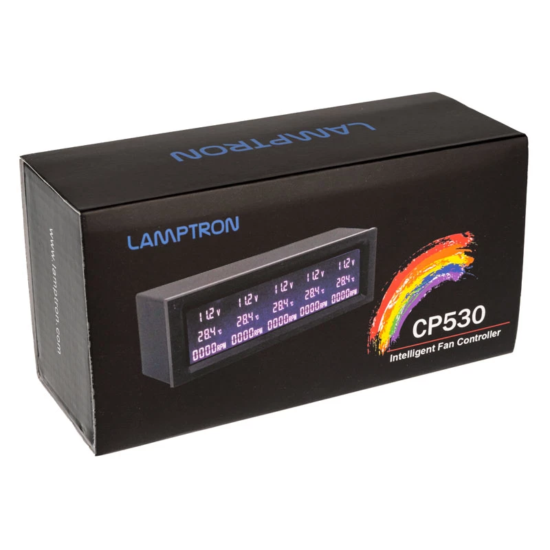 Ventilaatorikontroller Lamptron CP530 — automaatne ventilaatorikontroller RGB-valgustusega, must