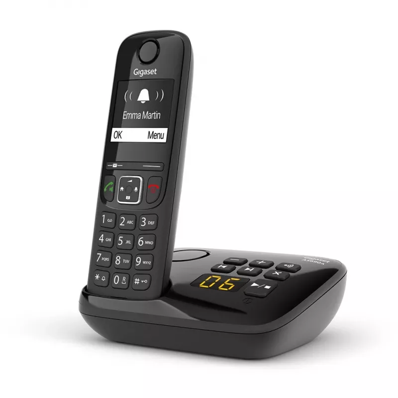 Gigaset AS690A analoog/DECT telefon, helistaja ID, must