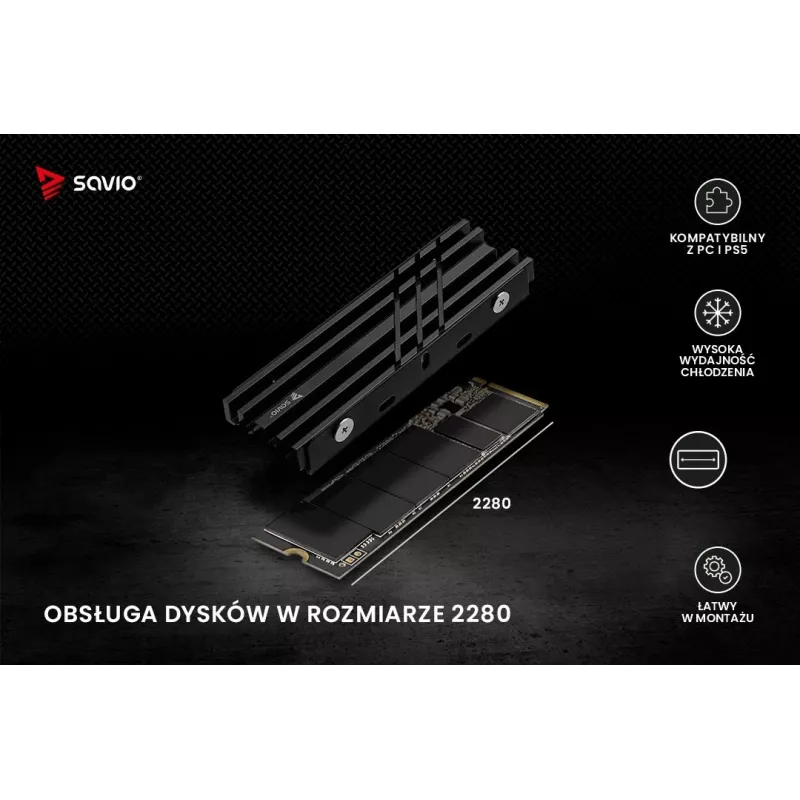 Õhkjahutus SAVIO M.2 NVMe 2280 AK-60 must jahutusradiaator 22x80 mm SSD-le