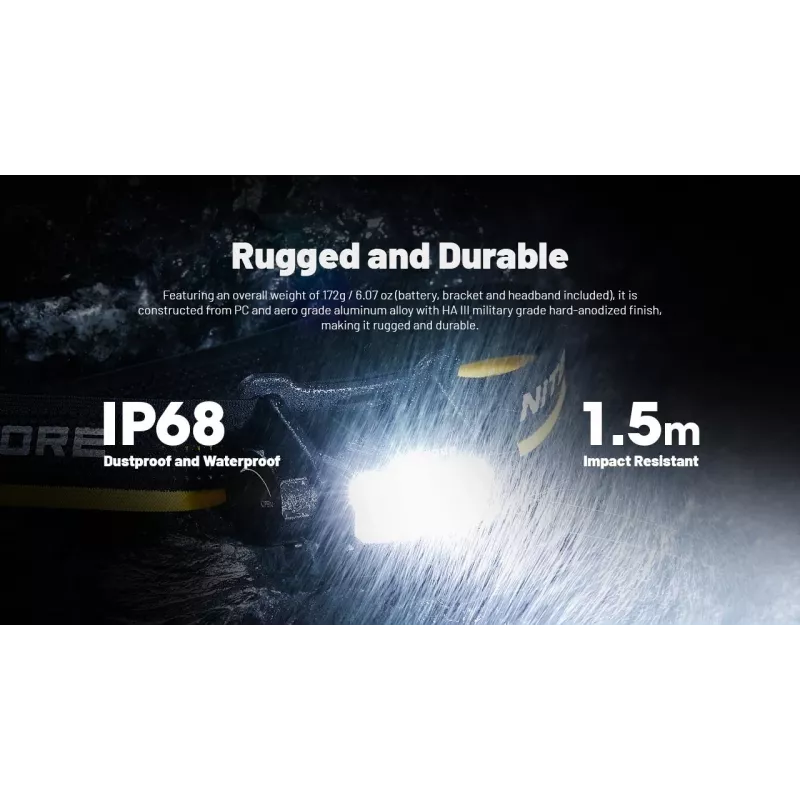Nitecore HC70 UHE otsalamp, 1600 lm, 6 LED-i, IP68, USB-ga laetav, alumiinium, 172 g, must