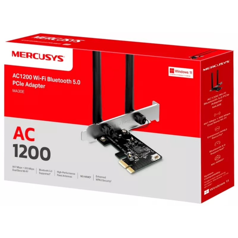 Mercusys AC1200 Wi-Fi Bluetooth PCIe adapter MA30E kaheribaline