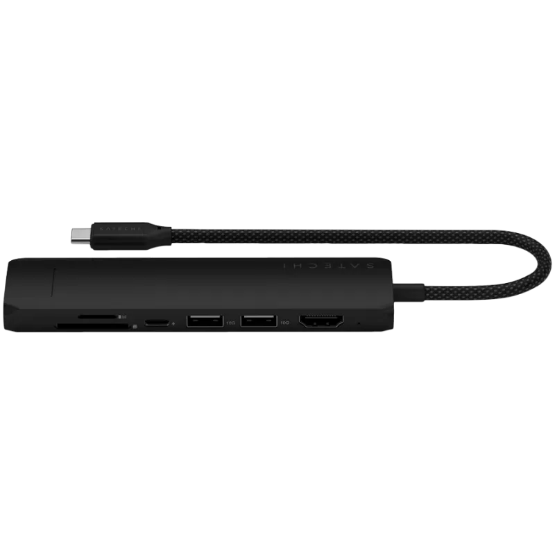 Satechi 7-ühes USB-C Slim Multiport Adapter Ethernet (USB-C PD, 2x USB-A, HDMI 4K, Ethernet, mälukaardilugeja micro/SD) (Must)