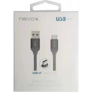 USB 3.2 Gen 1 kaabel, USB-A pistik > USB-C pistik (hõbedane, 1 meeter, varjestatud)