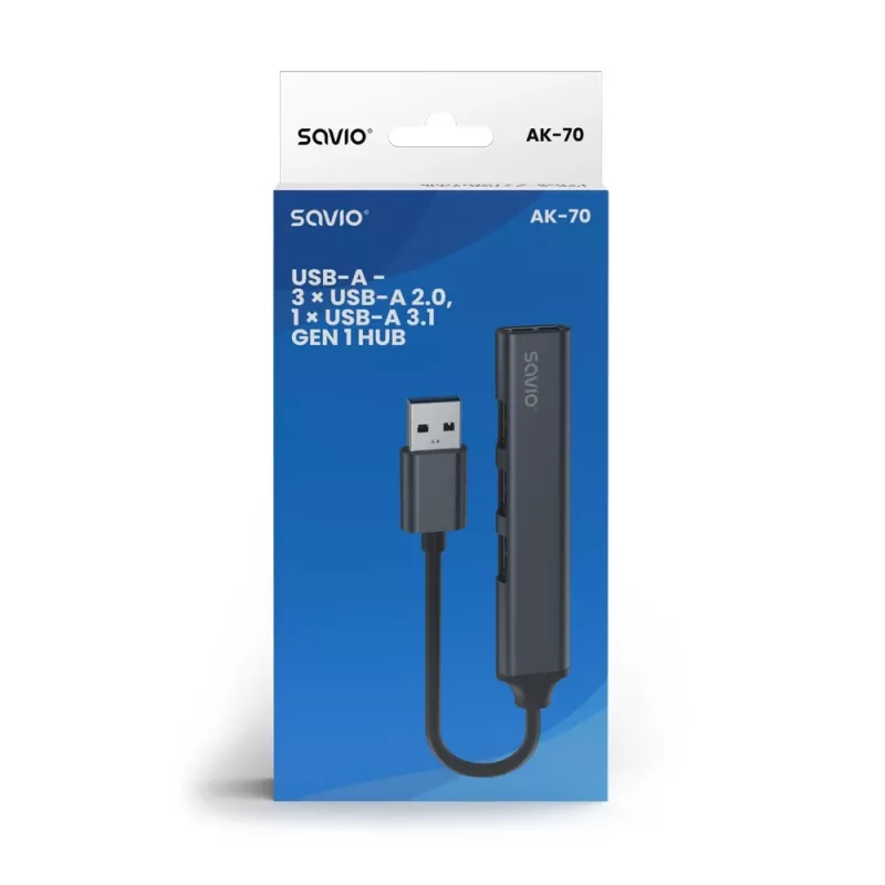 USB-hub SAVIO AK-70, 7-port USB 3.0, 4 kasutatavat porti, USB Type-A host, 5 Gbit/s edastuskiirus, garantii 2 aastat