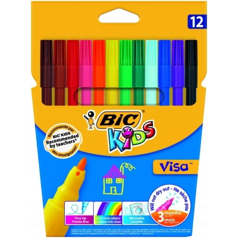 Peen viltpliiats BIC Visa Multicolour 12 tk