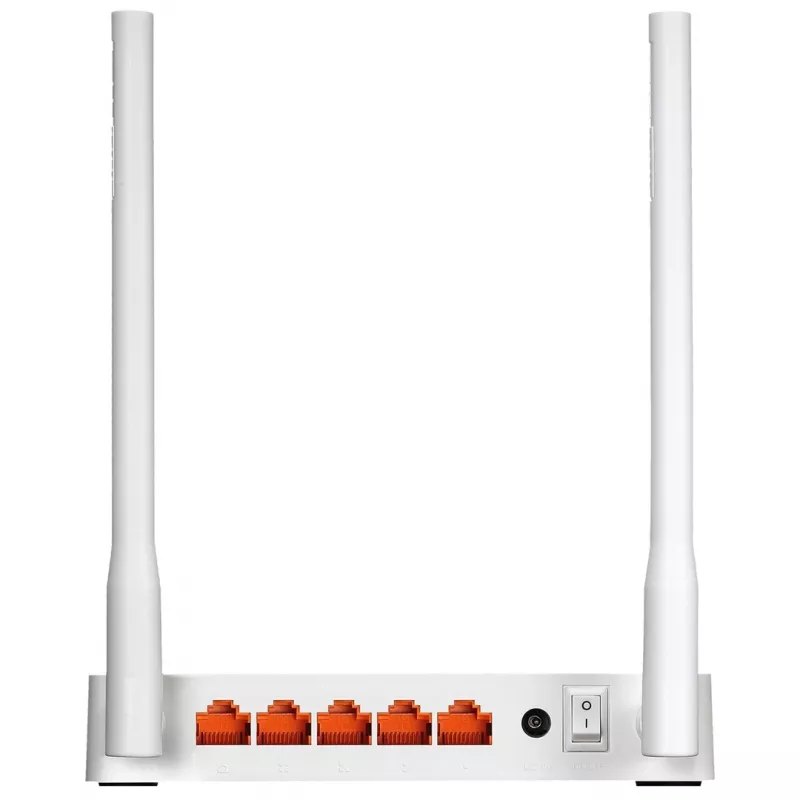 Laualine ruuter TOTOLINK N300RT — ühe ribaga 2,4 GHz Wi‑Fi 4, 300 Mbps, 5x RJ-45 Fast Ethernet porti, 2 välist 5 dBi antenni