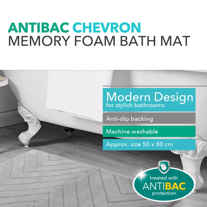 Vannimatt Beldray LA032647LGRYUFFEU7 Antibac Chevron mäluvahuga, antibakteriaalne, hall