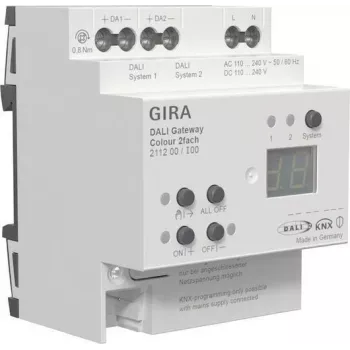 gira DALI Gateway Colour 2f REG KNX Secure – siinile paigaldatav võrgulüüs DALI valgustuse juhtimiseks (mudel 211200)