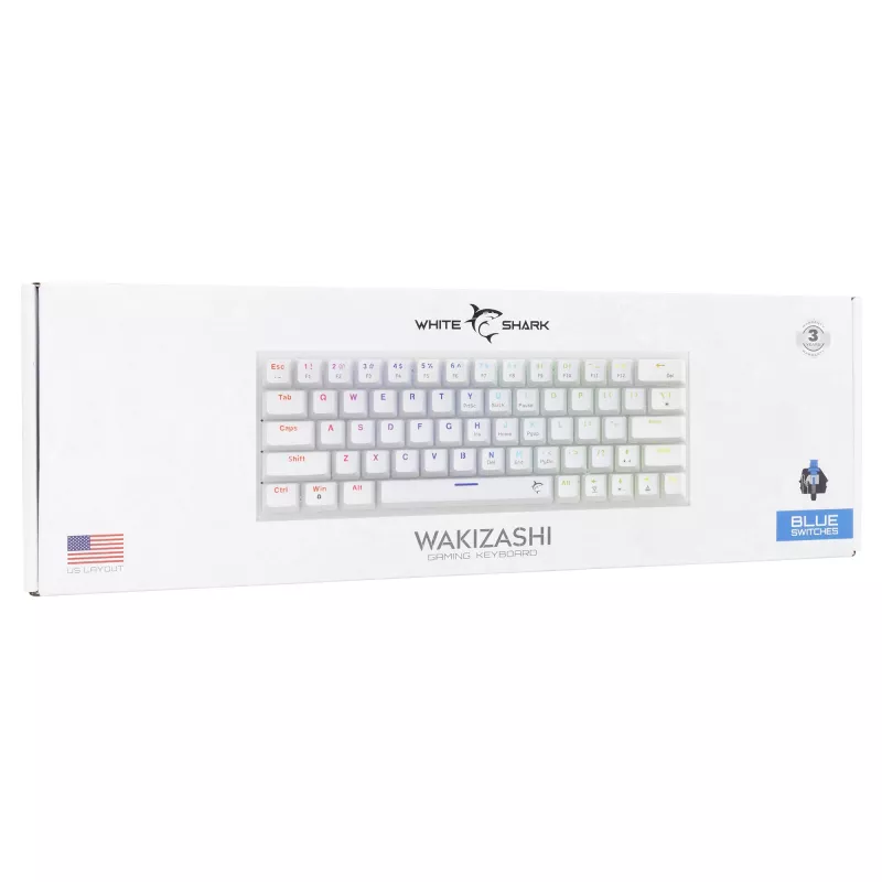 Mehaaniline mänguriklaviatuur White Shark Wakizashi WAKIZASHI-2-US-W-BLUE — USA paigutus, sinised lülitid