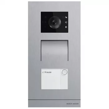 Video intercom system Busch-Jaeger A21381P1-S-03, silver, stainless steel outdoor housing, buttons, 135×29×277 mm