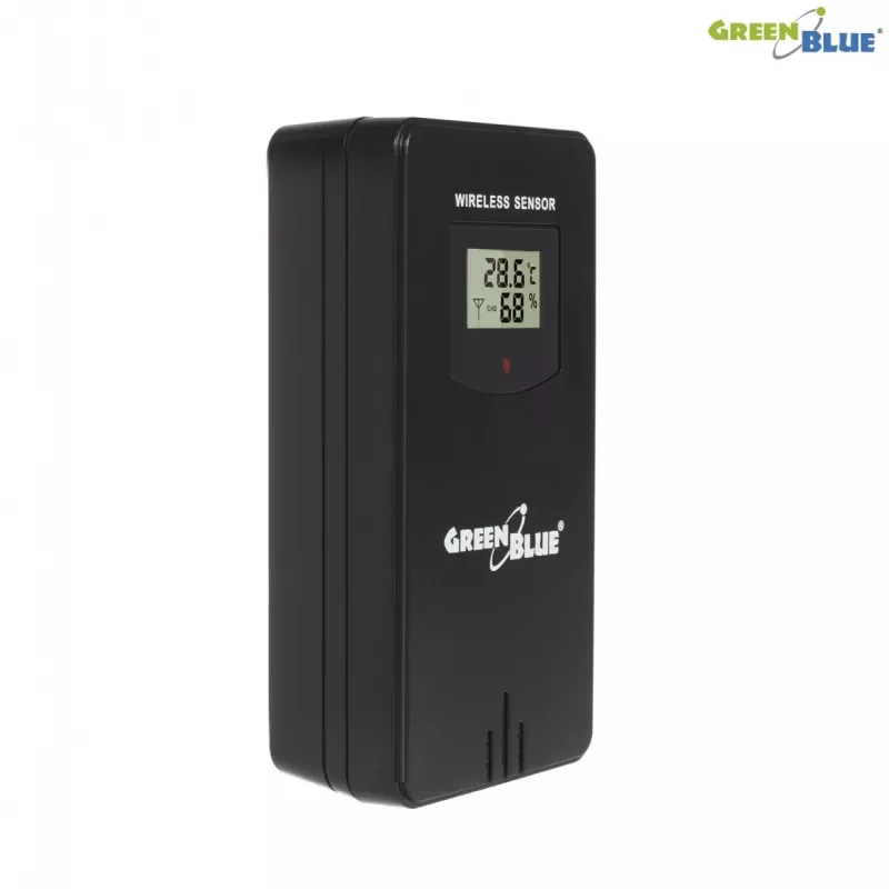 Digitaalne ilmajaam GreenBlue GB526 must — siseruumides -20…60 °C, välistingimustes -40…70 °C, õhuniiskus -20…95%, kell, kuufaas