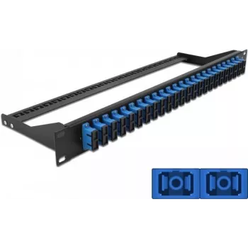Patch panel DELOCK 43392 1U kiu SC jaoks, rack mount, 482,6×43,6×150 mm, must/sinine