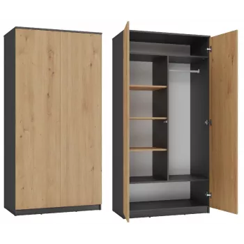 Riidekapp Top e shop SD-90 ANT/ART KPL — 2 uksega magamistoa riidekapp, 7 riiulit, 900×500×1800 mm