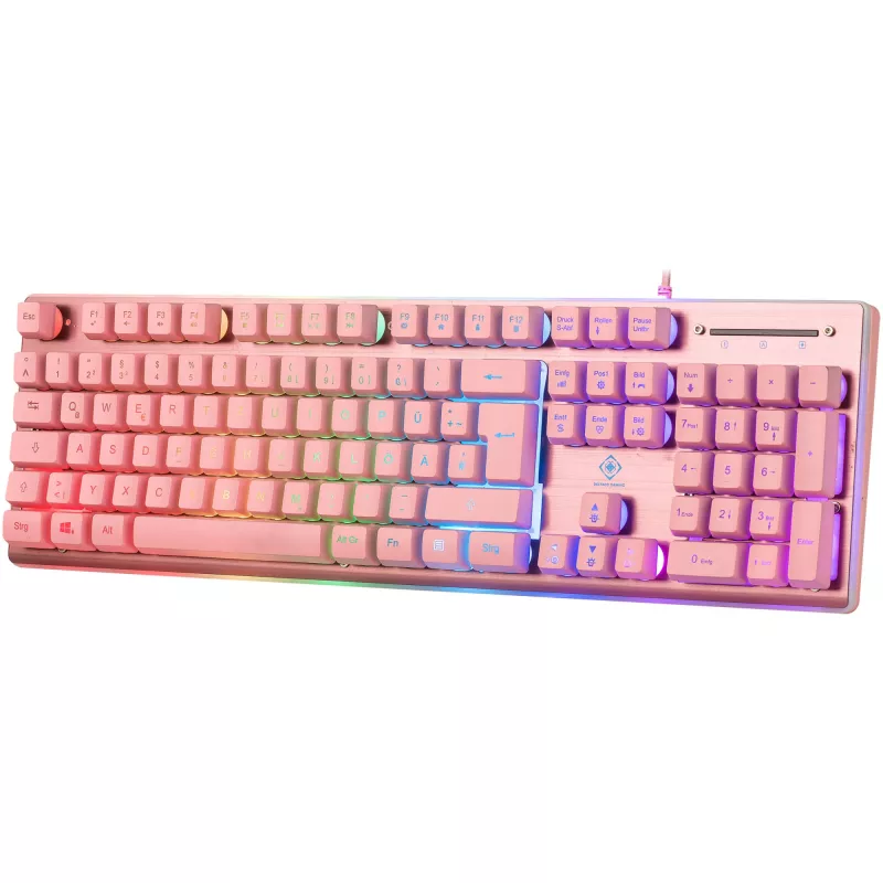 Deltaco GAM-021-RGB-P-DE - täissuuruses (100%) - USB - membraanlülitiga - QWERTZ - Roosa