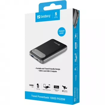 Akupank Sandberg Travel Powerbank 10000 PD20W 10000 mAh Liitiumpolümeer
