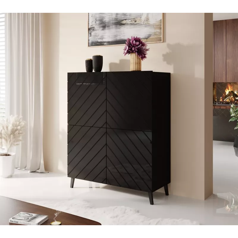 Shelving unit ABETO 100.5 x 40 x 121.5 cm must/läikiv must