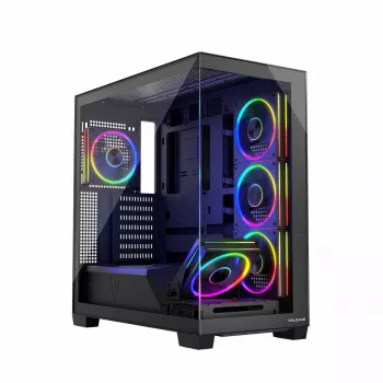 PC Case MODECOM Volcano Stellar 5F ATX Midi Tower, karastatud klaas, 5 eelpaigaldatud ventilaatorit, USB‑C, toetab microATX/ATX, max GPU 420mm, CPU jahuti kõrgus 175mm
