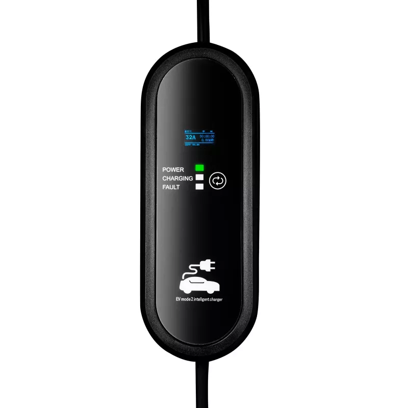Akyga AK-EC-24 kaasaskantav elektriauto laadija, GB/T, CEE 5-kontaktiline pistik, kolmefaasiline, 32 A, 22 kW, LCD, 5 m