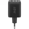 USB-C kiirlaadija Nano, PD, GaN, 65 W, USB-C-punutud kaabel (must, 1x USB-A, 2x USB-C PD, Quick Charge 3.0, 1 meetri pikkune kaabel)