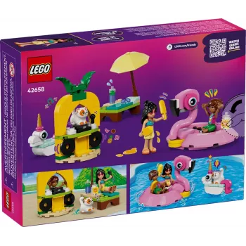 Ehitusmänguasi LEGO Friends komplekt 42658 basseinipidu ükssarviku ja flamingoga, tegelased ja tarvikud