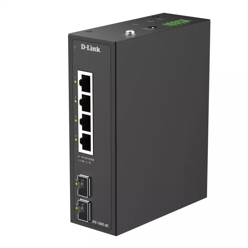 D-Link 6-pordine gigabit-tööstuslik haldamata kommutaator 2 SFP-pordiga
