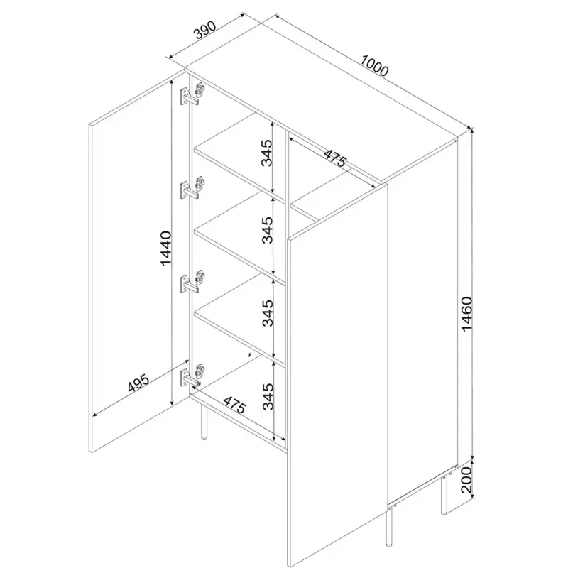 Vitriinkapp cama meble PALAZZO BIS 1000×390×1660 mm valge matt