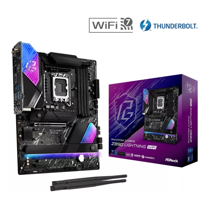 Emaplaat ASRock Z890 Lightning WiFi — Intel Z890, LGA1851, ATX, 4× DDR5, Wi‑Fi 7, 2.5Gb LAN, Thunderbolt 4