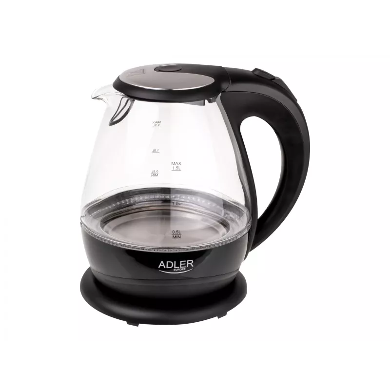 Veekeetja Adler AD 1224, standardne, 2000 W, 1,5 L, klaas, 360° pöördalus, must