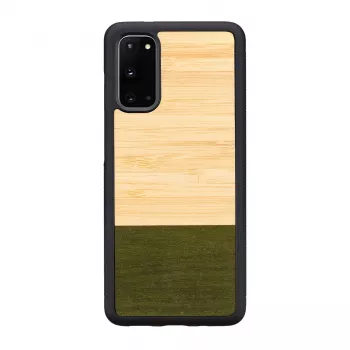 man and wood Galaxy S20 bambusmetsa must telefonikate — kaitsev tagakate Samsung Galaxy S20-le
