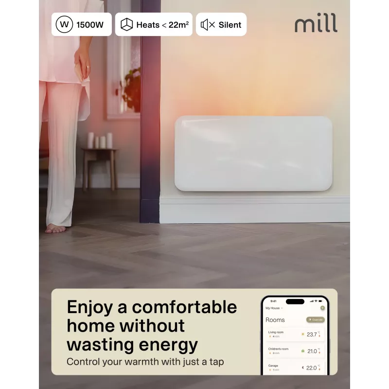 Mill WiFi-paneelkütteseade | PA1500WIFI4A | Paneelkütteseade | 1500 W | Sobib ruumidele kuni 22 m² | Valge | IPX4