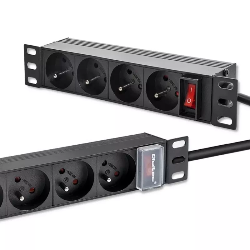 Qoltec alumiiniumist PDU 10'' RACKile | 1U | 16A | 4xPRANTSUSE | 1,8 m