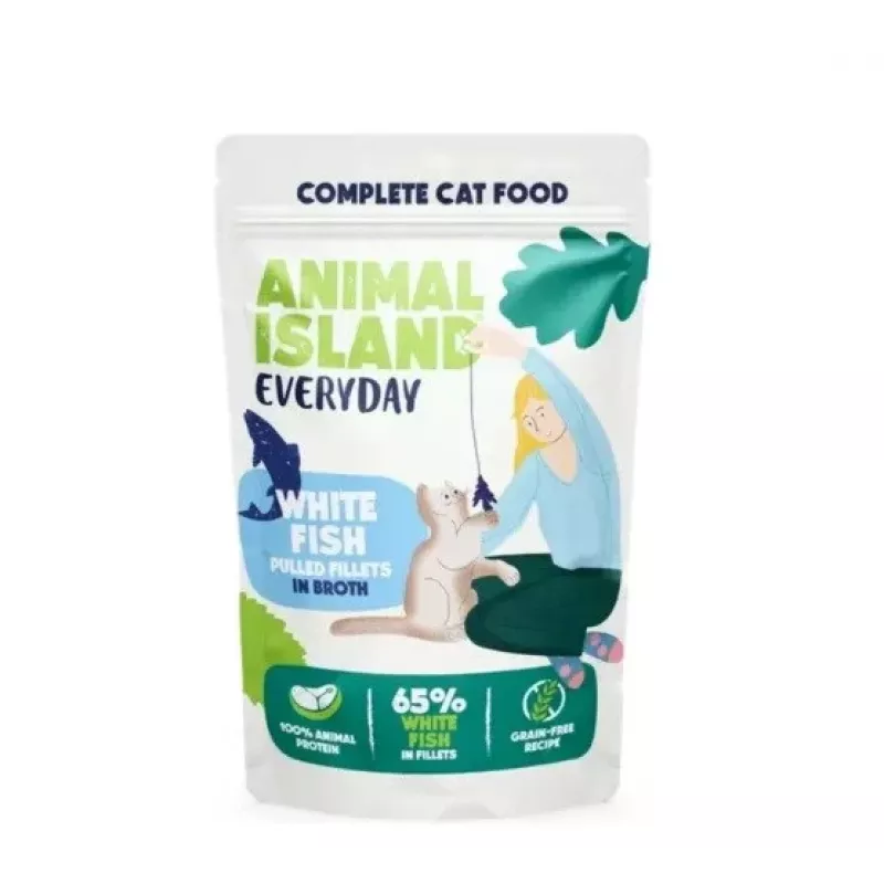 ANIMAL ISLAND valge kala puljongis kassitoit monopakk 40x85g