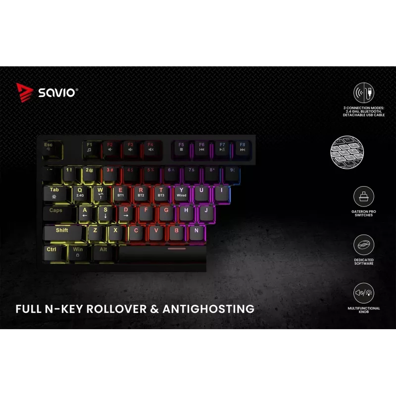 Savio Phenix SAVGK-RED mänguklaviatuur USB RF juhtmevaba Bluetooth QWERTY