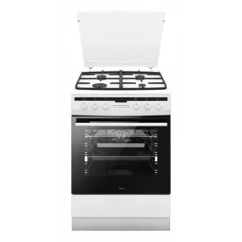 Vabaltseisev pliit AMICA 617GEH3.33HZpTaDpA(W) PIZZA — gaasipliit 4 tsooniga, elektriahi 65 L, elektrooniline taimer, valge