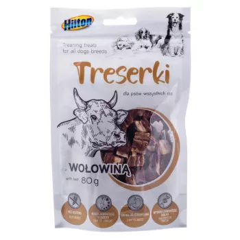 Koerte treeningmaiused Hilton Treaning treats Beef 80 g — pehmed suupärased veiselihasuupisted, valk 42%, niiskus 18%