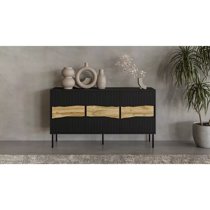 Kummut cama meble INSERTO 3D 143,5×40×80 cm must LED-valgustusega, puitlaastplaat, 16 mm raam