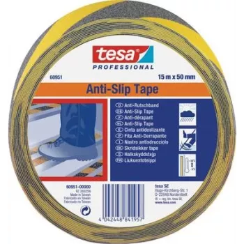Libisemisvastane teip Tesa 60951 Must/Kollane 15 m x 50 mm, hästi nähtav turva-gripp
