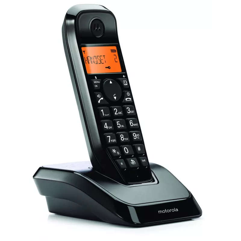 DECT-telefon Motorola S1201 — juhtmevaba mikrofon, valjuhääldi, helistaja ID, 50-kohaline telefoniraamat, must