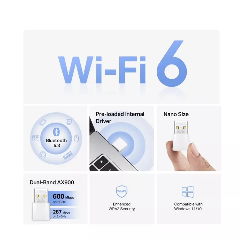 WiFi USB adapter MERCUSYS MA60XNB AX900 koos Bluetooth 5.0-ga