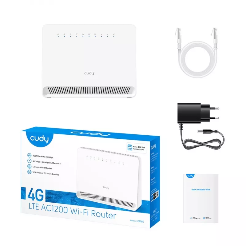 Cudy LT500E traadita ruuter Fast Ethernet Kaheribaline (2,4 GHz / 5 GHz) 4G Valge