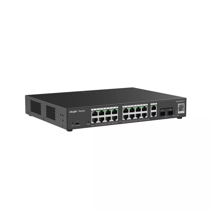 Hallatav L2 Gigabit PoE kommutaator Ruijie RG-ES220GS-P — 18× Gigabit (10/100/1000), IEEE 802.3af/at, 40 Gbit/s, must