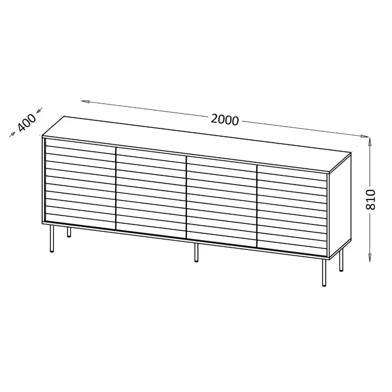 Kummut cama meble Cama 4D CORTINA — 2000×400×810 mm, must, puitlaastplaat