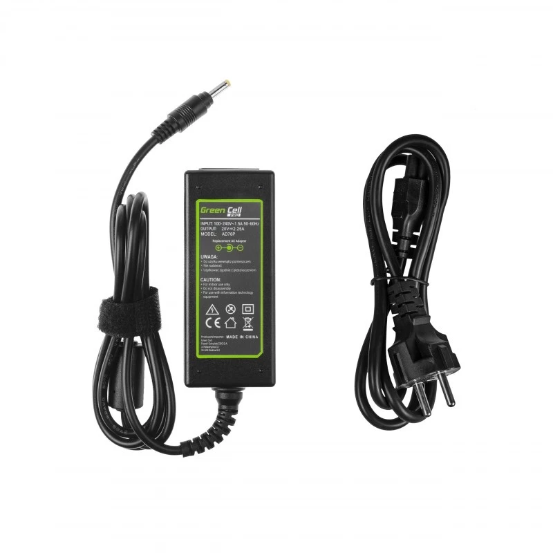 Toiteadapter roheline Cell AD76P 45W Lenovo sülearvutitele, 20V 2.25A, vahelduvvoolust alalisvooluks, 100–240V sisend, must