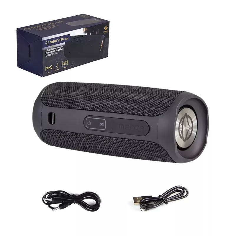 Kaaskantav kõlar MANTA SPK130GO BT — Bluetooth 5.0, TWS, FM, 10W RMS, taaslaetav (must, 8×8×19 cm)