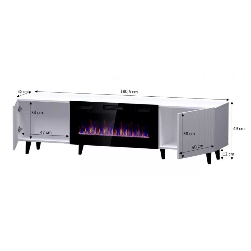 TV-kapp Cama Meble PAFOS EF elektrikaminaga 180×42×49 cm, valge matt