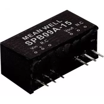 Toiteadapter/inverter Mean Well SPB09C-15 — Sisend 36–75 V, Väljund 15 V, 9 W, RoHS, 24 mm sügavus