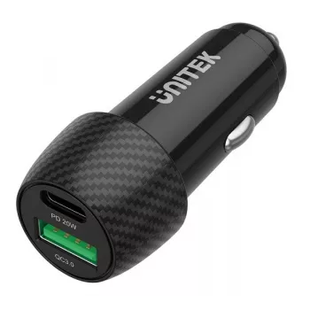 Autolaadija Unitek P1400A USB-C ja USB-A-ga, 38 W, Quick Charge 3.0, sisend 12–24 V, must