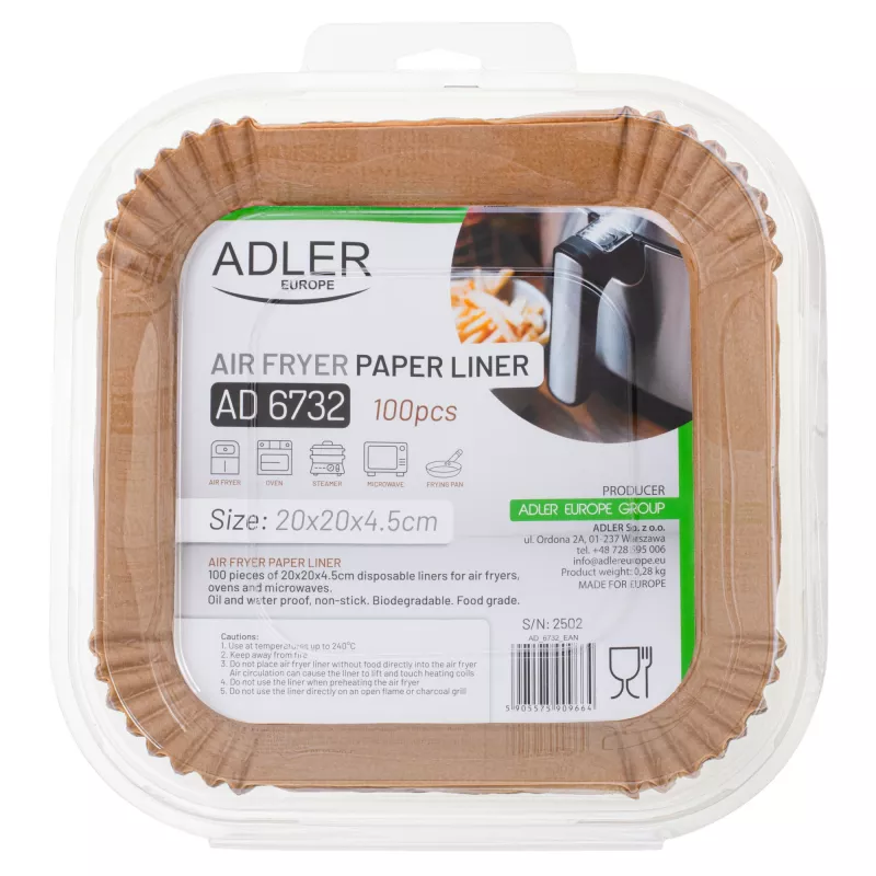 Pabervormid Adler AD 6732, 20 cm, 100 tk — ühekordsed küpsetus- ja grillimisvormid