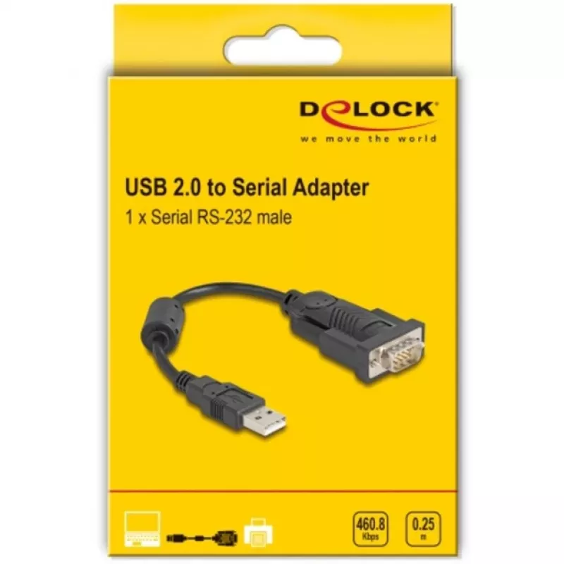 DeLOCK adapter USB 2.0 Type-A jadaporti RS-232 D-Sub 9 pin isane 0,25 m