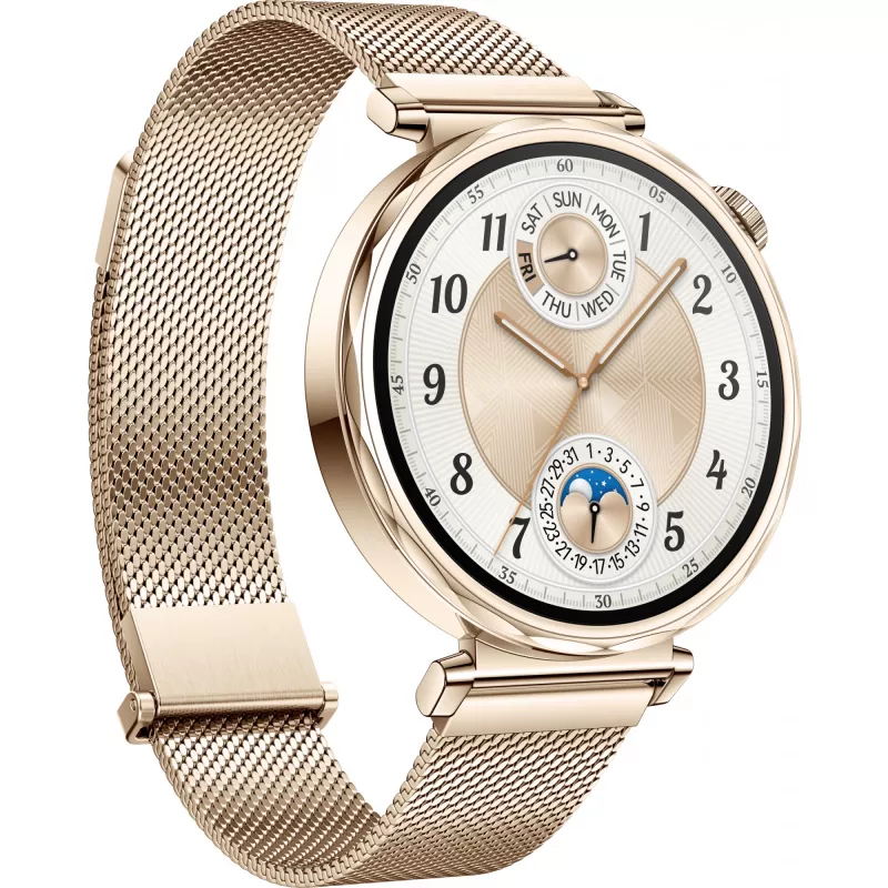 Nutikell HUAWEI WATCH GT5 41 mm — 1,32 tolli AMOLED, 466×466, 323 mAh, roostevabast terasest korpus, kuldne rihm